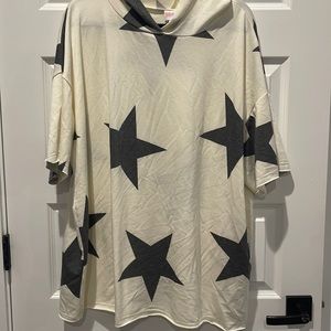 Lularoe shirt sleeve hoodie very light weight. Cream with charcoal stars.